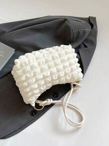 1 pieza Bolso de hombro con plisado tipo burbuja de estilo dulce para mujer, versátil bolso de unicolor para uso diario, pequeña cartera para monedas y bolso de mano para la noche, bolsas de viaje y compras para exterior, morral casual para estudiantes y trabajadores de oficina.
