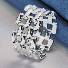925 Sterling Silver Plated Ring With Weave Hollow Design For Man Ladies Fashion Jewelry Wedding Engagement Party Creative Accessory For Daily Wear & Vacation Idea Gift - Silver - View 4