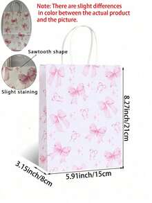 12个粉色蝴蝶结纸质礼品袋，适用于女士生日、圣诞派对回礼、糖果袋（带提手）、婚礼装饰、派对用品、万圣节糖果袋、感恩节回礼袋、秋季装饰、圣诞礼物袋、圣诞包装纸、圣诞礼品袋、派对袋、单身派对袋 - 彩色 - 查看 7