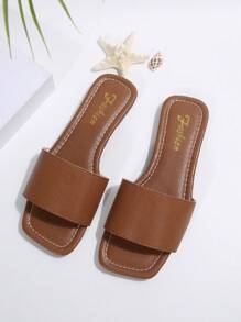 Women's Strap Rhinestone Embellished Sandals, Casual Versatile Outdoor Flat Plastic Slippers