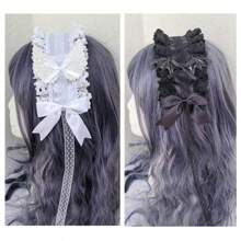 1 Piece Angel Demon Wing Hairband Handmade KC Gothic Bow Lace Headband Doll Black And Pink Secondary Character Dress Up Headpiece Fashion Hair Accessories