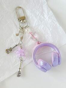 1 件男女通用音乐爱好者渐变色耳机、麦克风、吉他、星星钥匙扣、多功能音乐节礼物 - 彩色 - 查看 10