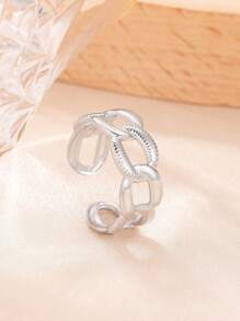 1 pieza Anillo ajustable de pareja de acero inoxidable hueco con diseño geométrico, regalo de joyería de moda para hombres y mujeres