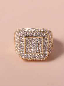 1枚镀金/镀银方形全钻戒指，男女皆宜的简约风格，奢华情侣戒指 - 金黃色 - 查看 15