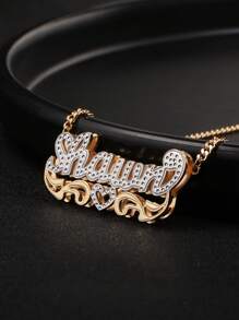 1PC Customized Heart-Shaped Lace Double-Layer Two-Tone Car Flower Name Necklace, Perfect For Father's Day, Mother's Day, Valentine's Day, Birthday, Anniversary, Christmas, Graduation, Or As A High-End Gift For Family, Friends And Classmates.