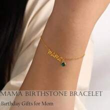 1pc Personalized Custom Necklace - Mom's Birthday Gift Golden Mom Bracelet With Birthstone Birthday Gift Women's Exquisite Birthstone Bracelet Jewelry Mom Gift Mother's Gift New Mom Gift