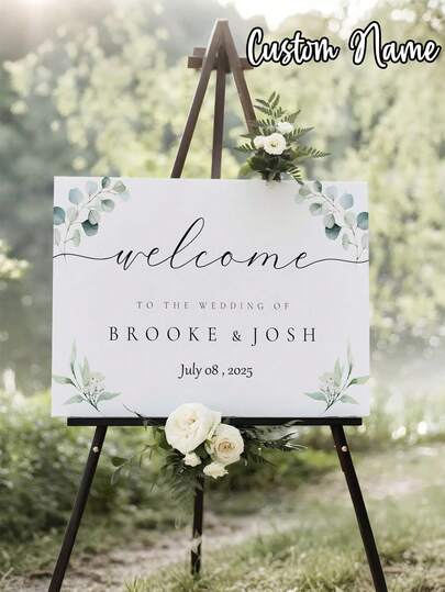 1pc - Customized Green Wedding Welcome Sign, Customized Frameless Canvas Poster - Purchase Product Wedding Welcome Sign Eucalyptus Wedding Sign, Welcome To Our Wedding Sign, Eucalyptus Wedding Sign, Personalized Vintage Poster - Wedding Poster - Customized Poster, Personalized Wall Decor, Wall Decoration,Party Top