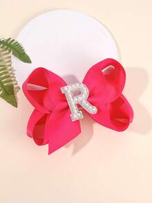 1 pieza Clip de pelo con perla y lazo con brillo con letras de la A a la Z, clip grande hacia arriba, adecuado para niñas, accesorio de pelo para niños, regalo - Rosa Fucsia - Ver 16