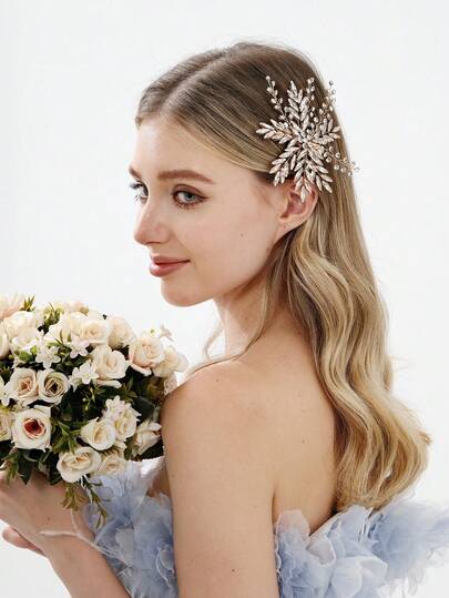 1个闪亮不对称水晶装饰奢华发夹，适合婚礼、派对、女士礼物