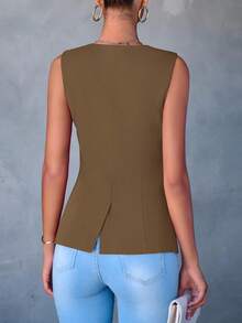 Women's Summer Suit Vest Top Formal Business Casual Sleeveless Button Slimming All Fashion Suit Jacket Vest - 咖啡 - 查看 2