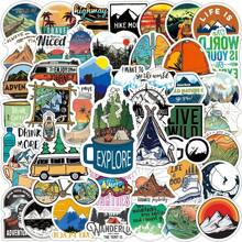 50/100Pcs Cartoon Outdoor Camping Posters, Beach Surfing Craft Supplies & Stickers, Graffiti Watercolor Summer Hiking Durable Stickers, Adventure Sports Packaging Sealing Label Stickers, For Party, Scrapbook, Gifts, Journaling, Laptop, Skateboard, Bikes, Bottles, Phone, Notebooks, Car