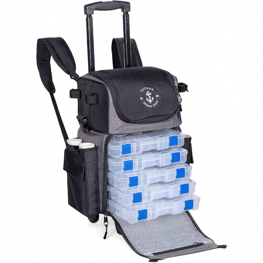 Calissa Offshore Rolling Fishing Tackle Box With Wheels Waterproof Fishing Backpack With Rod Holders Storage Bag Roller - 3600Medium - View 1