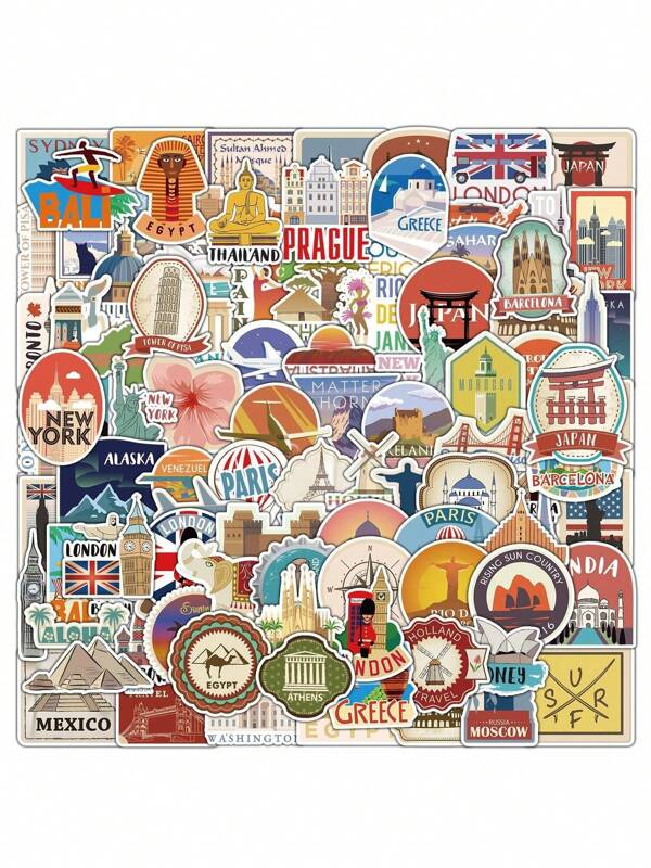Adesivos de viagem com 100 unidades, adesivos para bagagem, adesivos country, adesivos para áreas externas, adesivos de grafite, adesivos de vinil à prova d'água, adesivos estéticos para laptop, adesivos para skate, adesivos para garrafas d'água, adesivos para caderno, material escolar, volta às aulas