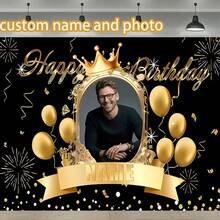 1pc Customized Black Golden Birthday Backdrop, Personalized Birthday Party Photo Poster With Name, Shiny Black Gold Background, Party Decorations Birthday Gift, Front Porch Decor And Photo Booth Props,Art Activities For Children - Multicolor - View 2