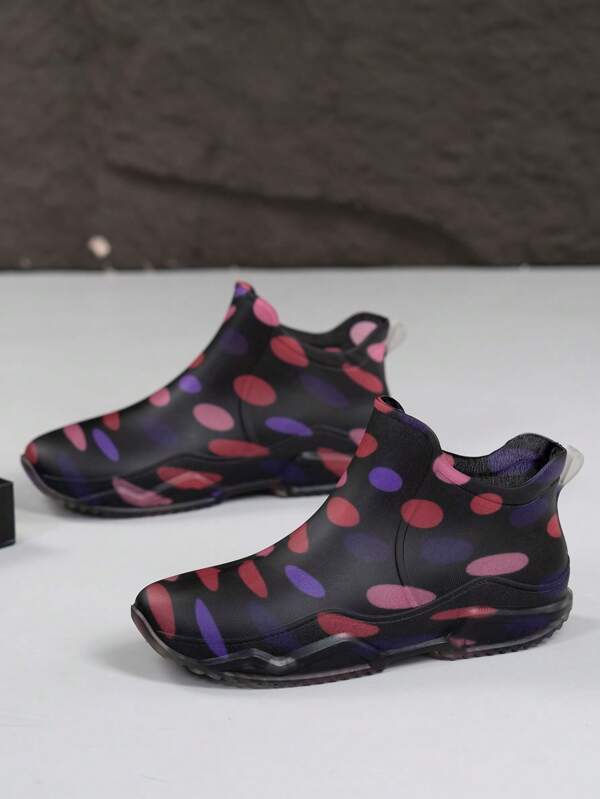 High-Quality Rain Boots - Anti-Slip Outdoor Shoes Suitable For Fishing, Gardening And Motorcycling, Yellow Accented Color, PVC Material, Round Toe Design, Perfect For Wet Or Muddy Terrains, High-Quality Boots With Geometric Pattern, Sports PVC (Polyvinyl Chloride) Crystal Women's Rain Shoes For Outdoor Spring/Summer