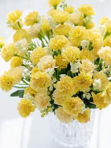 1 Strauß künstliche Hortensien & Nelken Seidenblumen Anordnung, geeignet für Frühlings-/Herbstdekoration, Hochzeitsvase, Zuhause, Zimmer, Esszimmer, Schlafzimmer, Badezimmer Dekoration, Muttertagsgeschenk, Feiertags-Geburtstagsparty, Gartendekoration Outdoor - Gelb - Übersicht 3