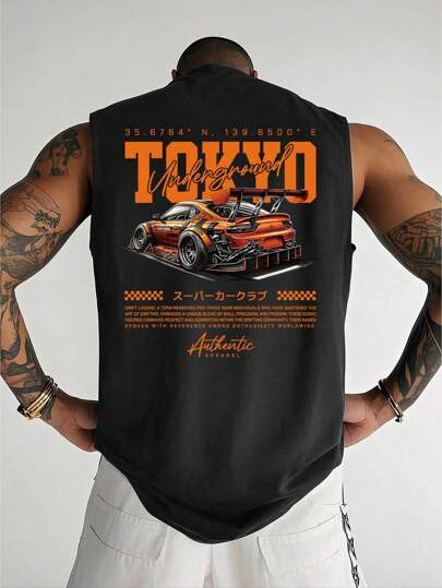 Débardeur décontracté léger pour homme d'été, motif de voiture créatif, col rond, élastique, respirant, évacuant l'humidité, convient pour l'entraînement fitness, le layering ou le port seul