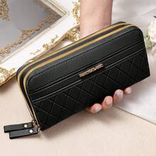 New Women Long Wallet Fashion Handbag Clutch With Zipper Large Capacity Multi-Slot For Cards ID Phone Suitable For Daily Use Shopping Work Mother's Day Birthday Gift - Black - View 2