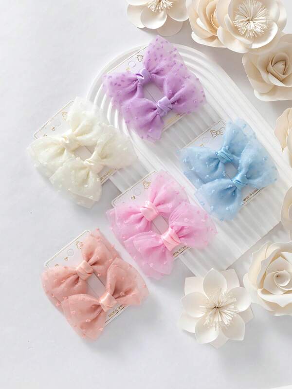 2 pièces/set Pinces à cheveux papillon en mousseline de soie à pois élégantes, accessoires capillaires doux pour enfants