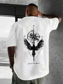 Camiseta Casual de Manga Corta con Cuello Redondo y Estampado de Águila Ligera para Hombres, SummerPCS - Blanco - Ver 2
