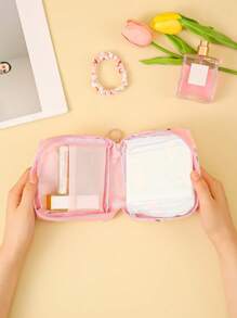 1Pc Portable Sanitary Napkin Storage Bag, Zippered Oxford Cloth Pouch For Travel, Toiletries, Makeup & Lipstick – Boho Style Gift For Women & Teens (School/Office/Back To School)