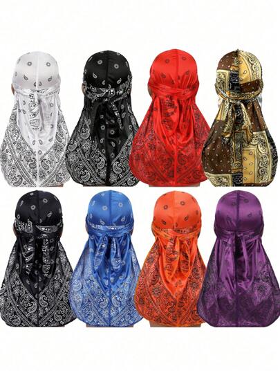 Men's Silk Durag Print Wave Cap, Fashion Headwrap, Comfortable & Breathable For Running, Cycling, Hiking, Camping, Casual Pirate Hat Pirate Hat Pirate Costume