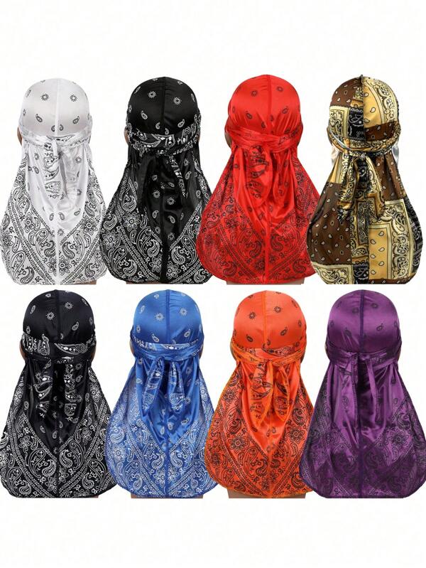 Men's Silk Durag Print Wave Cap, Fashion Headwrap, Comfortable & Breathable For Running, Cycling, Hiking, Camping, Casual Pirate Hat