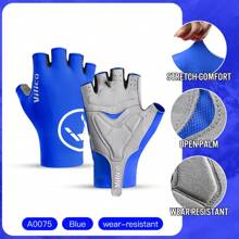 Vilico 1 Pair Of Black And White Blue And Red Short Finger Gloves,Gym Half Finger Gloves,Outdoor Sports Style Men'S And Women'S Gloves,Thick Shock-Absorbing And Anti Slip Palm Pad Gloves,Breathable And Wear-Resistant Fabric Suitable For Fitness,Running,Weightlifting,Volleyball,Basketball,Badminton,Cycling,Hiking,Climbing,Dancing,Outdoor Camping,Fishing,Bike Half Finger Gloves