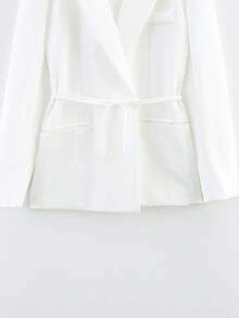 HH 女式白色翻领长袖系带西装外套 - 白色 - 查看 12