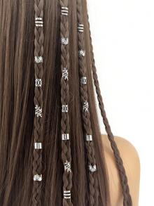 50 Stück eleganter goldener Legierung Haarschmuck für Zöpfe - verstellbare Haarringe & Manschetten mit komplexen Designs, einfarbig - vintage-inspirierte Accessoires für Dreadlocks & Twists von Männern & Frauen, flache Klemmspangen, Klemmspangen, Haarspangen, Haarclips, Haarklammern, Schulsachen, Neujahr, Haarzubehör, Kopfschmuck - Silber - Übersicht 4