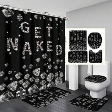1pc/4pcs Purple Diamond Pattern Multifunctional Bathroom Set, Including Waterproof Shower Curtain With 12 Hooks, Anti-Slip Bath Mat, U-Shaped Floor Mat And Round Toilet Lid Cover, Suitable For All Bathroom Scenes Bathroom Accessories Back To School