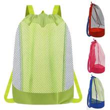 Mesh Beach Bag With Drawstring, Foldable Storage Bag With Adjustable Shoulder Strap, Large Capacity Swimming Bag - Multicolor - View 6