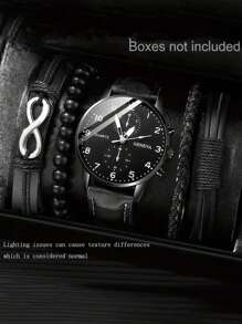 kuuioe 4pcs/Set Black Cross Chain Bracelet Ring Watch Jewelry Set For Men, Formal Business Luxury Gift