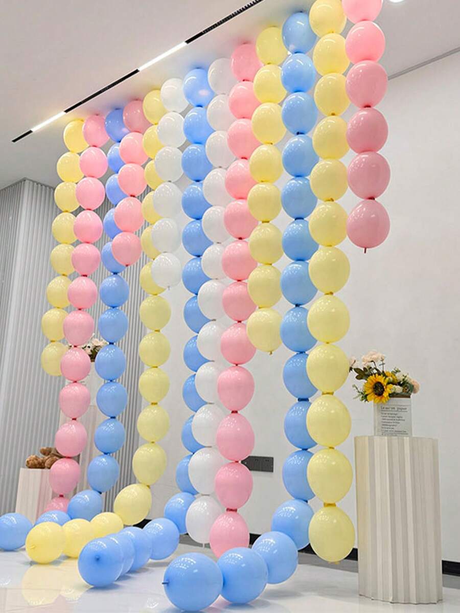 30个带尾巴的乳胶气球,可连接马卡龙色淡蓝色、黄色、粉色气球用于DIY花环,适用于生日派对、婚礼、周年纪念装饰 - 彩色 - 查看 1