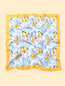 1pc Women's Elegant/Vintage Fashion Lemon Tree Printed Thin Style Faux Silk Scarf/Satin Square Scarf, Bandana,Women's Neck Scarf - Multicolor - View 3