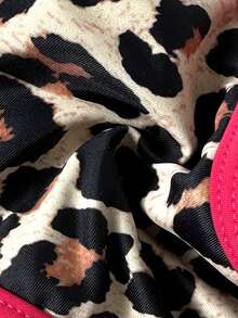 Women's Backless Leopard Print Patchwork Bikini Set (Top And Bottom), Casual Summer - Rose Red - View 7