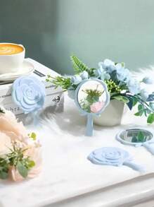 Conjunto de 10/5/1 Espelho de Mão em Formato de Rosa, Conjunto de Lembranças de Casamento para Convidados, Lembranças da Festa de Casamento, O Conjunto Inclui Espelho de Mão em Rosa, Verde e Azul, Cartão de Agradecimento com Flor, Bolsa de Organza Transparente com Cordão, Faixa de Cabelo de Cetim Retrátil, Presente para Noiva e Dama de Honra, Conjunto de Presentes para Chá de Panela, Decoração de Mesa para Convidados de Casamento, Adequado para Casamentos, Aniversários, Festas, Eventos Internos e Externos