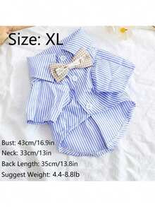 蓝色条纹宠物领结项圈，适合猫狗，四季皆宜