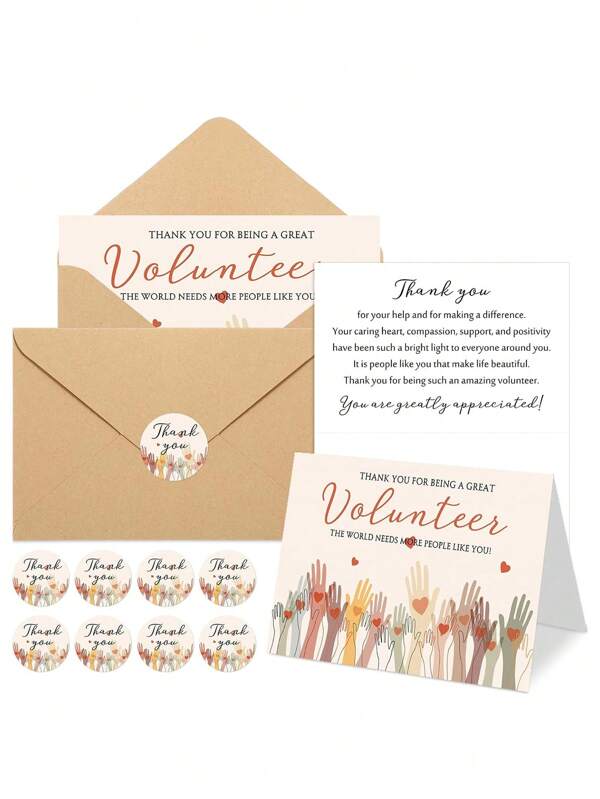 Tarjeta de agradecimiento a voluntarios con sobre y pegatina, regalo de agradecimiento al voluntario a granel, muchas gracias voluntario, trabajador social, suministros de tarjeta de ministerio de la iglesia y caridad