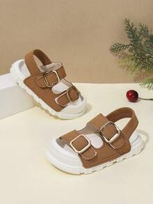 1 Pair Baby Closed Toe Summer Sandals, Double-Strap Design, Simple & Refreshing, Suitable For Summer, Size Runs Small, Recommend Ordering One Size Up - Brown - View 4