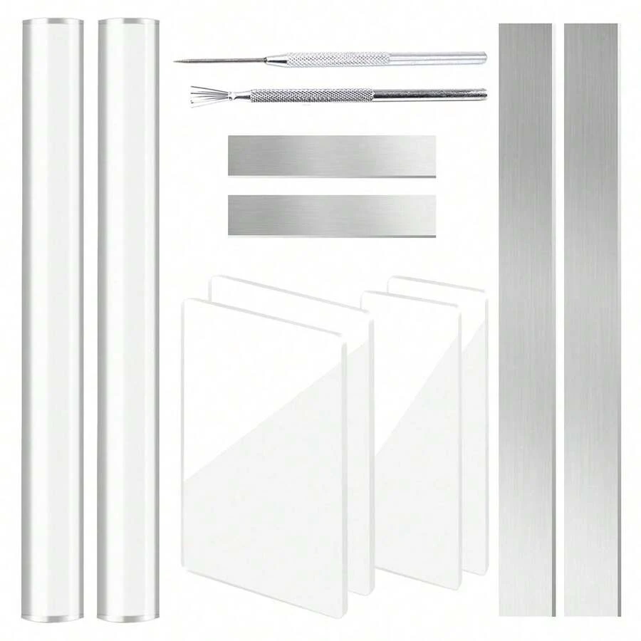 Juego de herramientas para cortadores de arcilla polimérica, rodillo de acrílico para esculpir, cuchillo de moldeado, cortadores cerámicos, kit de cortador, placa de prensa de hoja rectangular transparente, herramientas de textura de alambre, suministros de modelado de aguja de detalle para manualidades - Multicolor - Ver 1