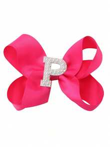 1 pieza Clip de pelo con perla y lazo con brillo con letras de la A a la Z, clip grande hacia arriba, adecuado para niñas, accesorio de pelo para niños, regalo - Rosa Fucsia - Ver 18