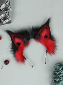 Fluffy Plush Faux Animal Ear Headband, Cute Anime Cosplay Wolf, Lynx, Bobcat Ears Hair Accessory
