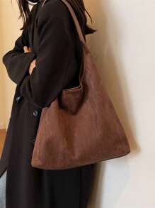2 Pieces Set With Coin Purse Vintage Suede Tote Bag, Large Capacity Casual Shoulder Handbag, Patchwork Color Block Design Tote Bag, Versatile For Commuting, Shopping, Suitable For Office, College, Work, Business, Outdoor Activities, Travel For Young Women, Students, Office Ladies
