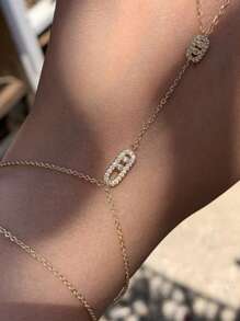 1pc Elegant Luxury Copper Gold-Color Geometric Zirconia Stone Knuckle Finger Bracelet, Suitable For Party, Ball, Banquet And Daily Outfit