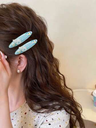 2pcs/Set Women's Ocean Theme Shiny Starfish Shell Faux Pearl Hairpin, Summer Bangs Hair Clip, Claw Clips, Hair Claws, Clips For Hair, Hair Slide, Hair Barrettes