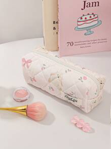 1 Peça/Conjunto Bolsa de Maquiagem Grande com Capacidade Rosa com Coelho e Laço, Bolsa de Cosméticos de Viagem para Estudantes do Ensino Médio, Universitários, Trabalhadores de Escritório, Estilo Doce, Conjunto de Bolsas de Cosméticos Adequado como Presentes de Casamento, Presentes de Formatura, Presentes de Aniversário, Presentes do Dia das Mães, Bolsa Acolchoada com Estampa Floral para Decoração Doméstica, Decoração de Casamento, Bolsa com Zíper e Alça para Viagem, Essenciais de Viagem, Férias, Verão, Volta às Aulas, Material Escolar, Bolsa para Mulheres, Bolsa de Maquiagem para Viagem