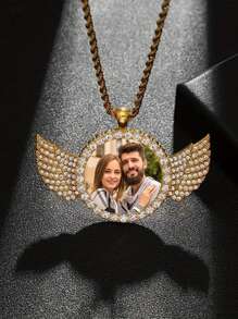 1 pieza Collar de aleación de zinc con diseño de ala circular y diamantes, personalizable, adecuado para reuniones diarias y cenas formales, excelente opción de regalo para el Día de San Valentín, cumpleaños, Navidad y aniversario