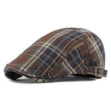 Boina para hombre, Gorra tipo "Newsboy" con estampado a cuadros británico, Gorra tipo "Newsboy" retro elegante, Gorra ajustable y transpirable unisex