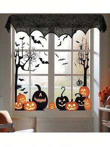1pc-Halloween Decoration Black Lace Spiderweb Fireplace Mantle Scarf Cover Festive Party Supplies 45 X 243cm 18 X 96 Inch,Halloween Decoration Fall Decoration Black Lace Spider Web Fireplace Mantle Scarf Set Holiday Party Supplies Spider Decoration Supplies - Black - View 5